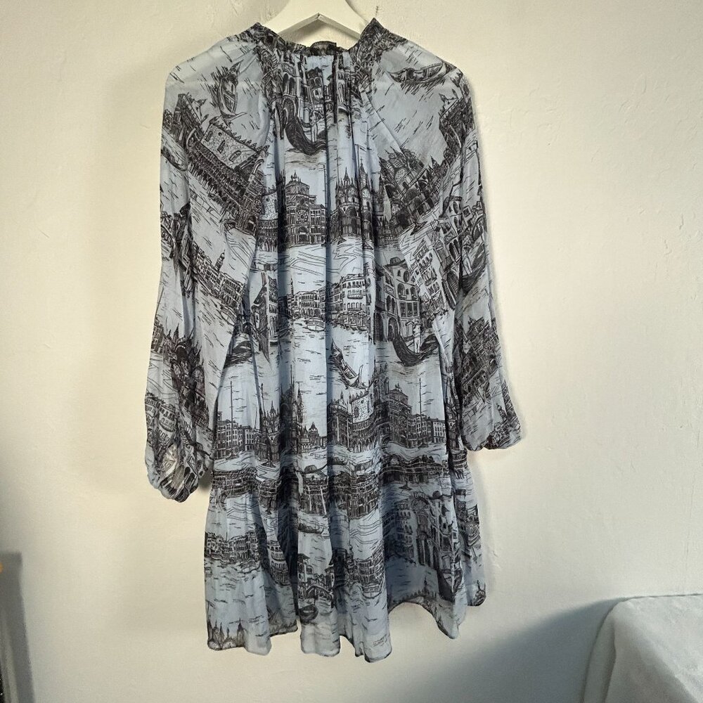 Derek Lam 10 Crosby Womens Juno Trapeze Mini Dress Size 2 Blue Black Print Lined - Picture 2 of 9